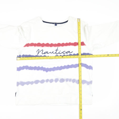 Nautica Women's White Striped Pullover Sweatshirt Size L Cotton Blend