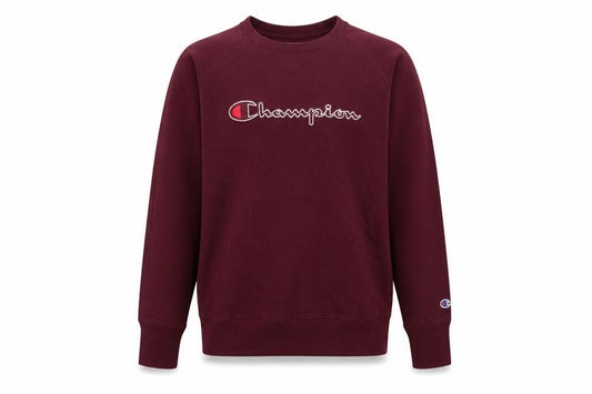 Front view of Champion Men's Red Pullover Sweatshirt L Regular Crew Neck Fleece