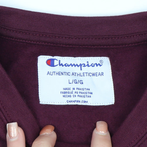 Champion Men's Red Pullover Sweatshirt L Regular Crew Neck Fleece