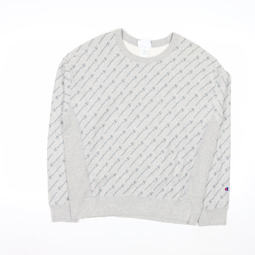 Champion Men's Grey Reverse Weave Logo Pullover Sweatshirt Size L