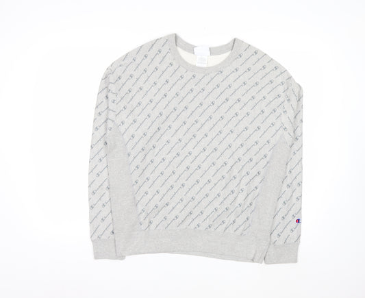 Champion Men's Grey Reverse Weave Logo Pullover Sweatshirt Size L