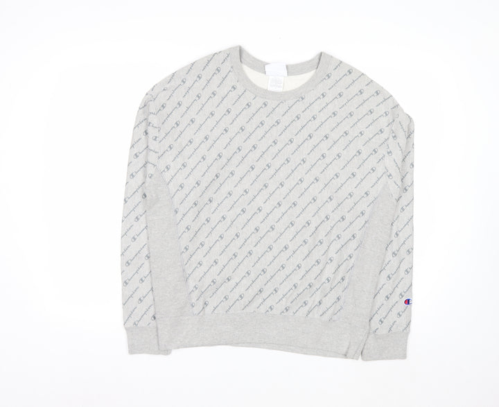 Champion Men's Grey Reverse Weave Logo Pullover Sweatshirt Size L