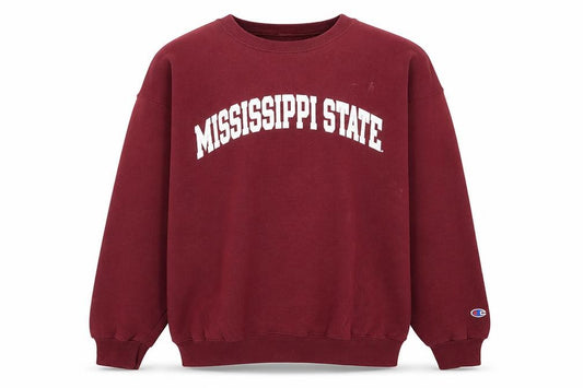 Front view of Champion men’s red large pullover sweatshirt mississippi state logo