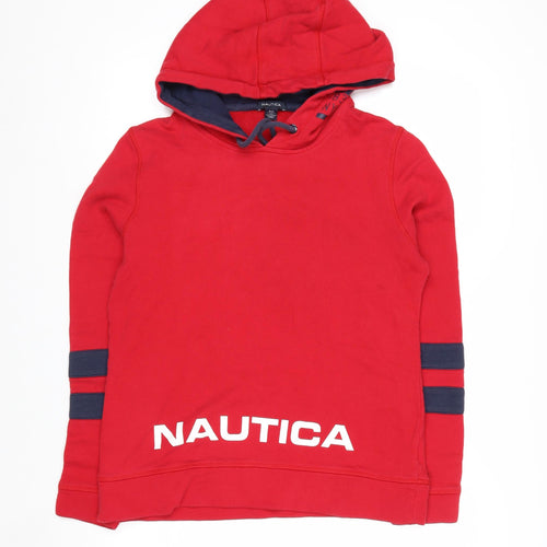 Nautica Men's Red Pullover Hoodie Medium Cotton Graphic Print