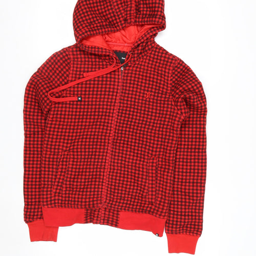Hurley Men's Red Check Full Zip Hoodie XS Fleece Lined
