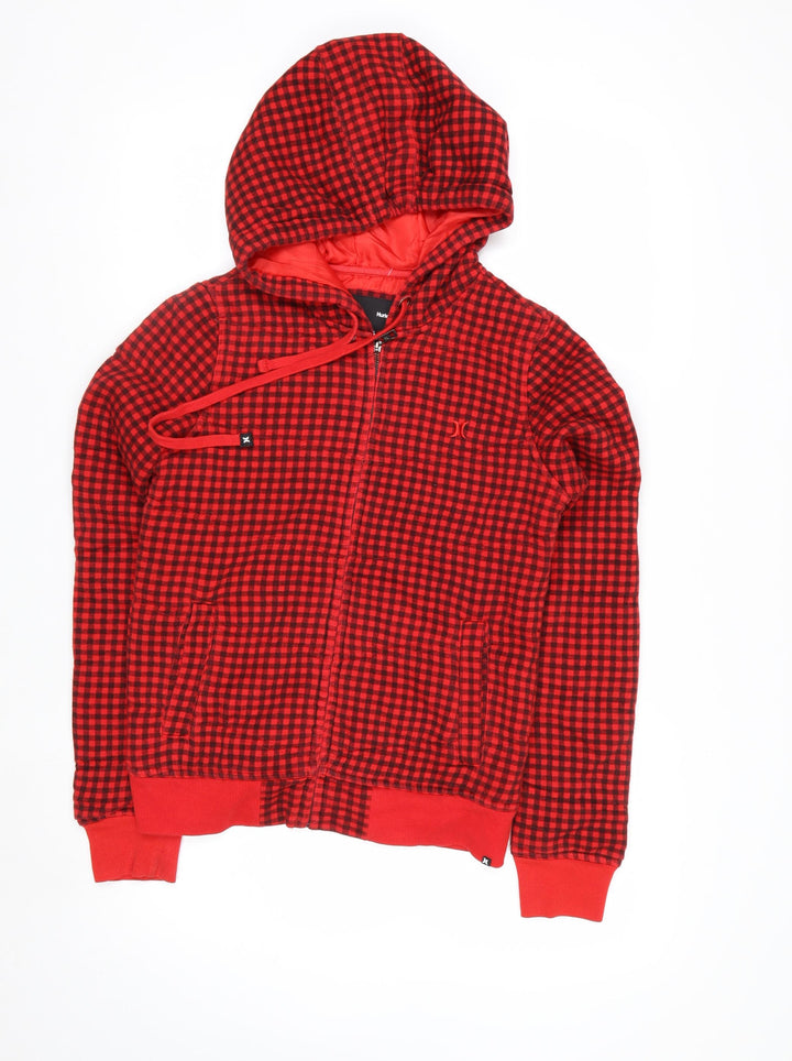 Hurley Men's Red Check Full Zip Hoodie XS Fleece Lined