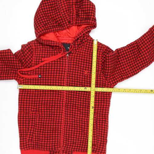 Hurley Men's Red Check Full Zip Hoodie XS Fleece Lined