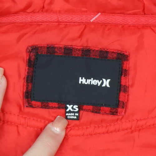 Hurley Men's Red Check Full Zip Hoodie XS Fleece Lined