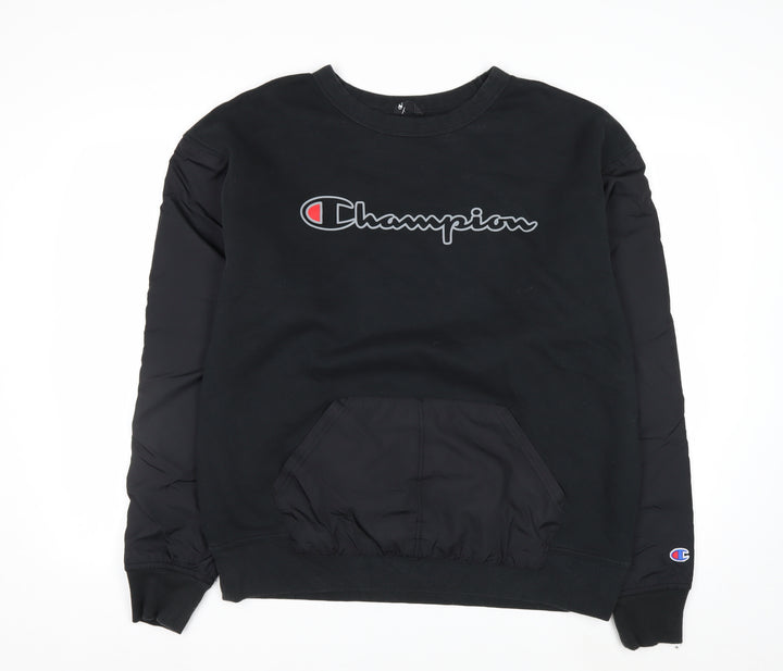 Champion Men's Black L Pullover Crew Neck Sweatshirt with Logo