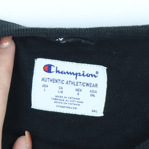 Champion Men's Black L Pullover Crew Neck Sweatshirt with Logo