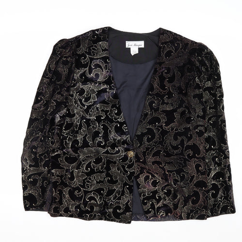Jeri Marque Womens Black Velvet Metallic Floral Formal Blazer Size 12