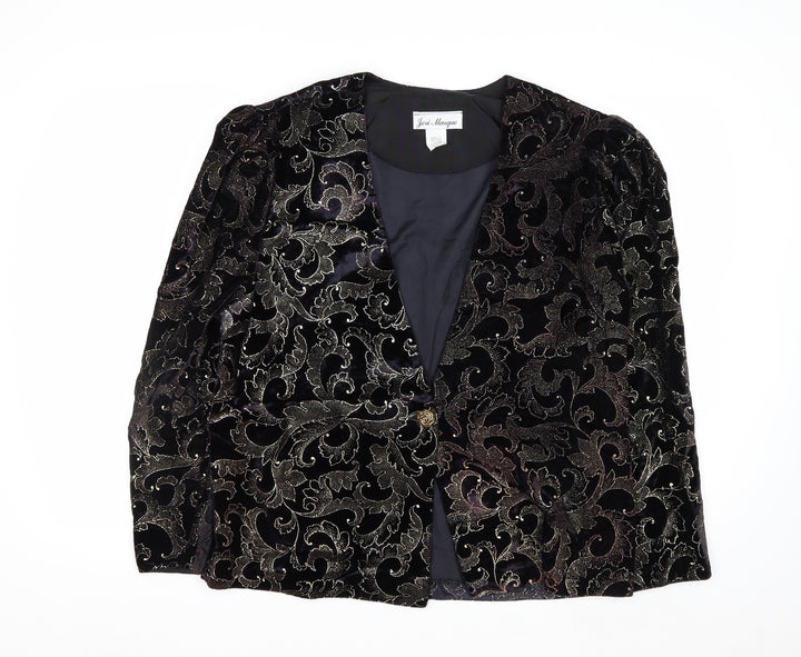 Jeri Marque Womens Black Velvet Metallic Floral Formal Blazer Size 12