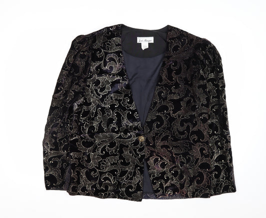Jeri Marque Womens Black Velvet Metallic Floral Formal Blazer Size 12