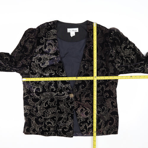 Jeri Marque Womens Black Velvet Metallic Floral Formal Blazer Size 12