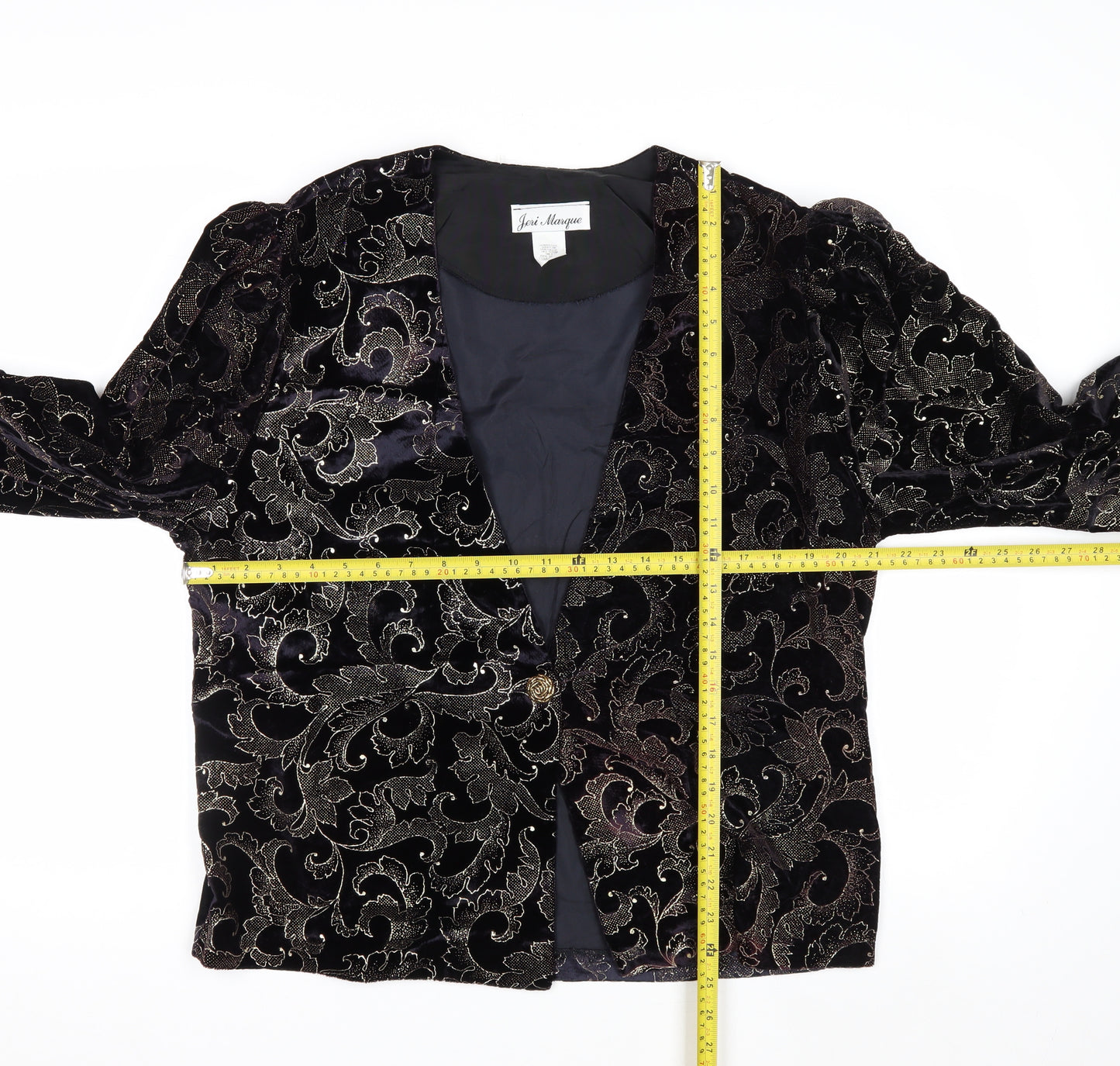 Jeri Marque Womens Black Velvet Metallic Floral Formal Blazer Size 12