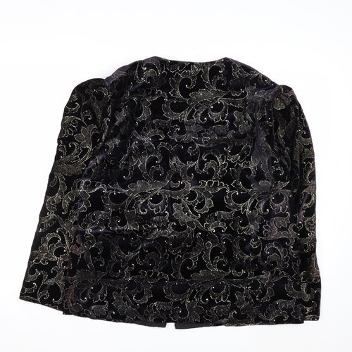 Jeri Marque Womens Black Velvet Metallic Floral Formal Blazer Size 12