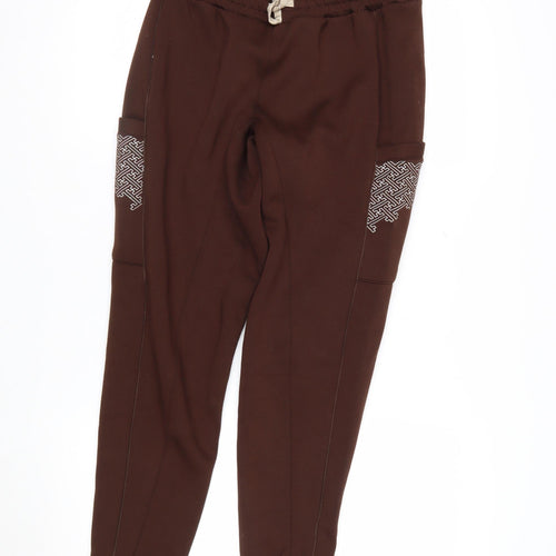 TENN Women’s Brown Jogger Trousers Size S Rayon Blend Embroidered Pockets