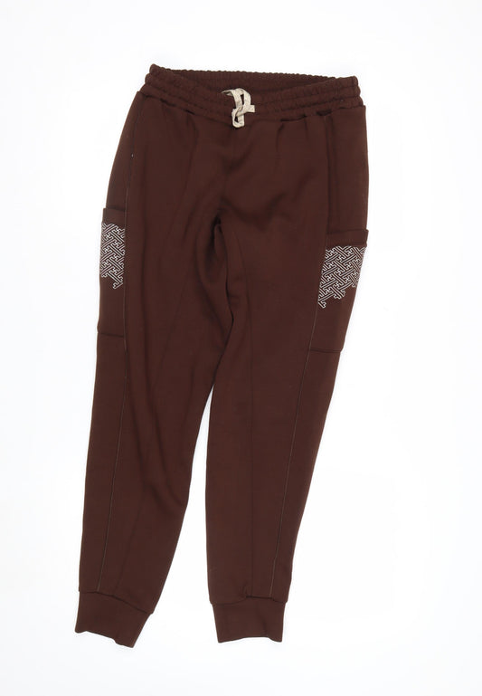 TENN Women’s Brown Jogger Trousers Size S Rayon Blend Embroidered Pockets