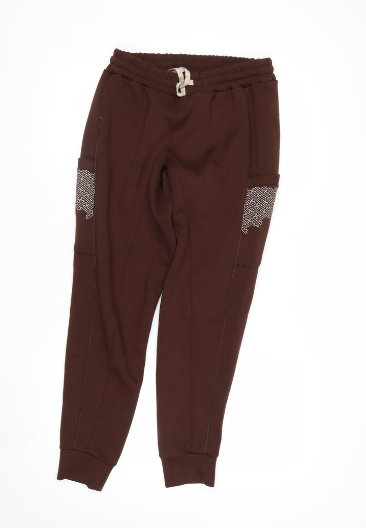 TENN Women’s Brown Jogger Trousers Size S Rayon Blend Embroidered Pockets