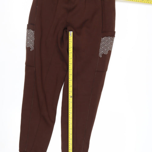 TENN Women’s Brown Jogger Trousers Size S Rayon Blend Embroidered Pockets