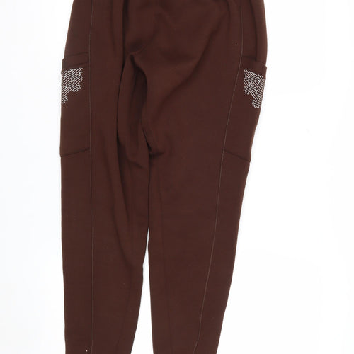 TENN Women’s Brown Jogger Trousers Size S Rayon Blend Embroidered Pockets