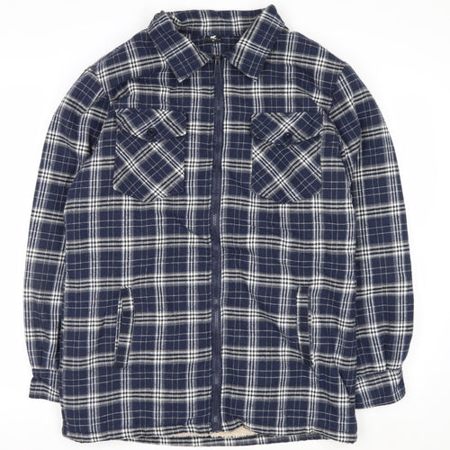 Pegasus Mens Blue Checked Flannel Zip Jacket Size M Fleece Lined