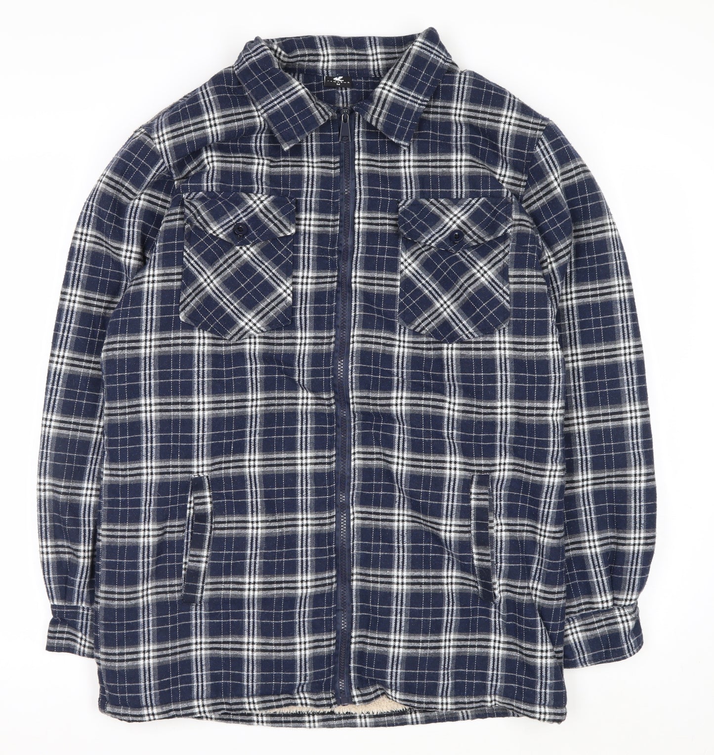 Pegasus Mens Blue Checked Flannel Zip Jacket Size M Fleece Lined