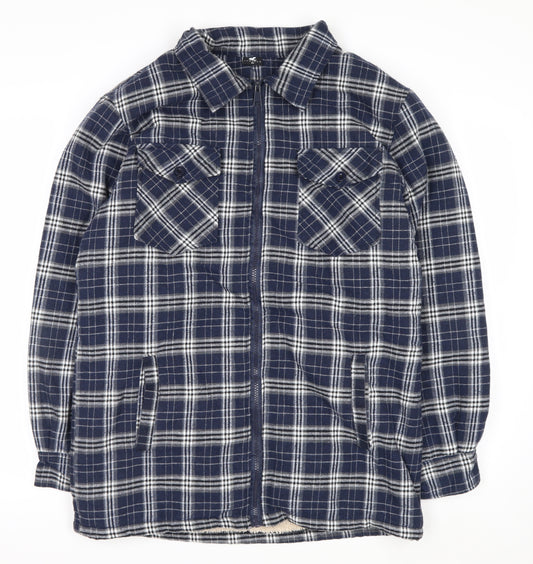 Pegasus Mens Blue Checked Flannel Zip Jacket Size M Fleece Lined