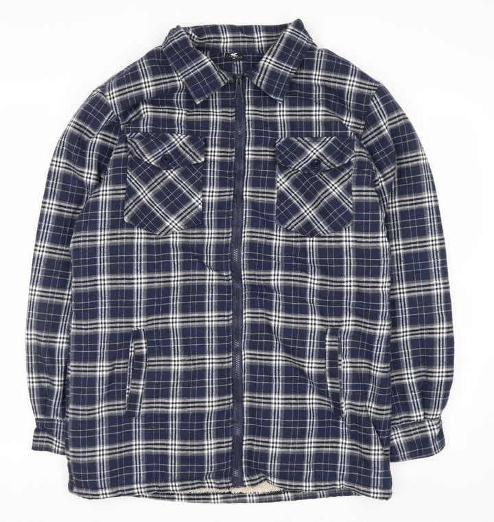 Pegasus Mens Blue Checked Flannel Zip Jacket Size M Fleece Lined
