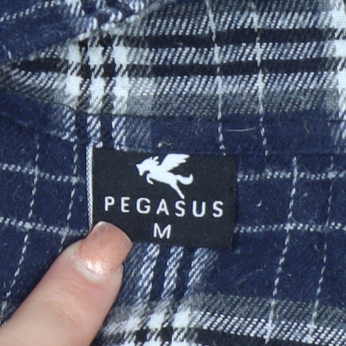 Pegasus Mens Blue Checked Flannel Zip Jacket Size M Fleece Lined