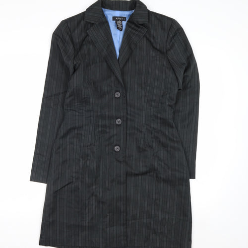 A.P.N.Y. Women Black Pinstripe 3 Button Long Suit Jacket Size 10
