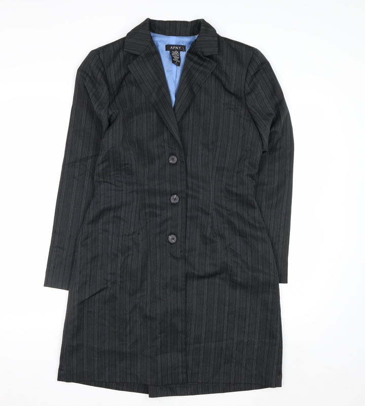 A.P.N.Y. Women Black Pinstripe 3 Button Long Suit Jacket Size 10