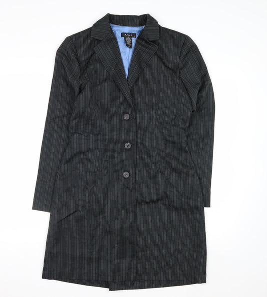 A.P.N.Y. Women Black Pinstripe 3 Button Long Suit Jacket Size 10