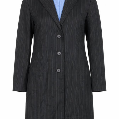 A.P.N.Y. Women Black Pinstripe 3 Button Long Suit Jacket Size 10