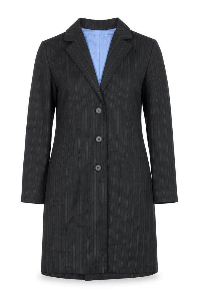 A.P.N.Y. Women Black Pinstripe 3 Button Long Suit Jacket Size 10