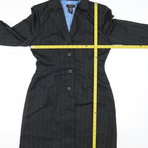 A.P.N.Y. Women Black Pinstripe 3 Button Long Suit Jacket Size 10