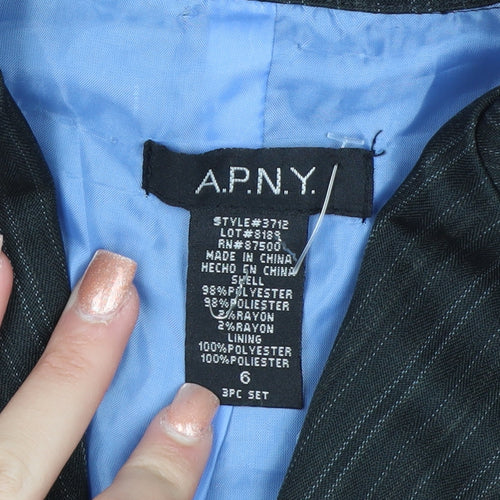 A.P.N.Y. Women Black Pinstripe 3 Button Long Suit Jacket Size 10