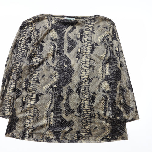 Jolie Womens Brown Snake Print Velvet Long Sleeve Blouse XL