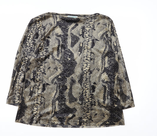 Jolie Womens Brown Snake Print Velvet Long Sleeve Blouse XL