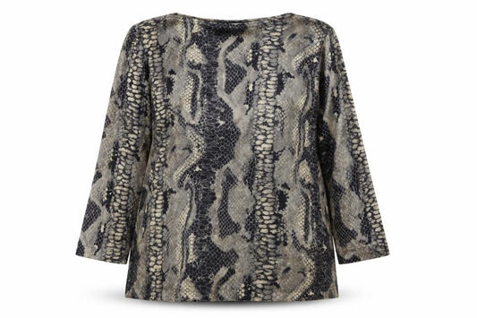 Front view of Jolie women’s brown snake print velvet long sleeve blouse xl