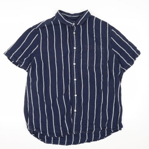 Burton Menswear Blue Striped Linen Blend Short Sleeve Shirt XL