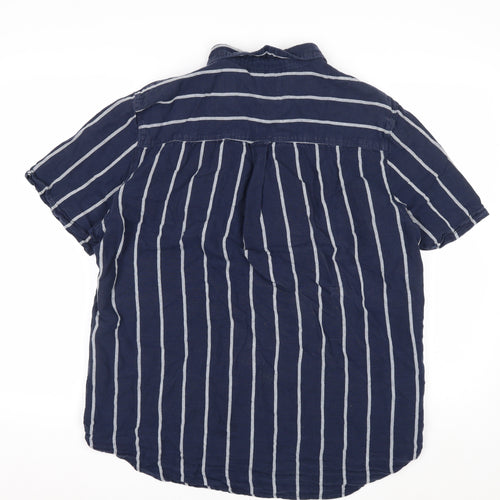 Burton Menswear Blue Striped Linen Blend Short Sleeve Shirt XL