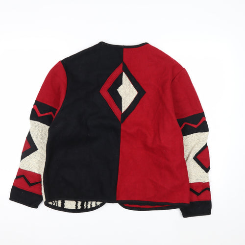 Coldwater Creek Women Red Black Geometric Wool Knit Cardigan M