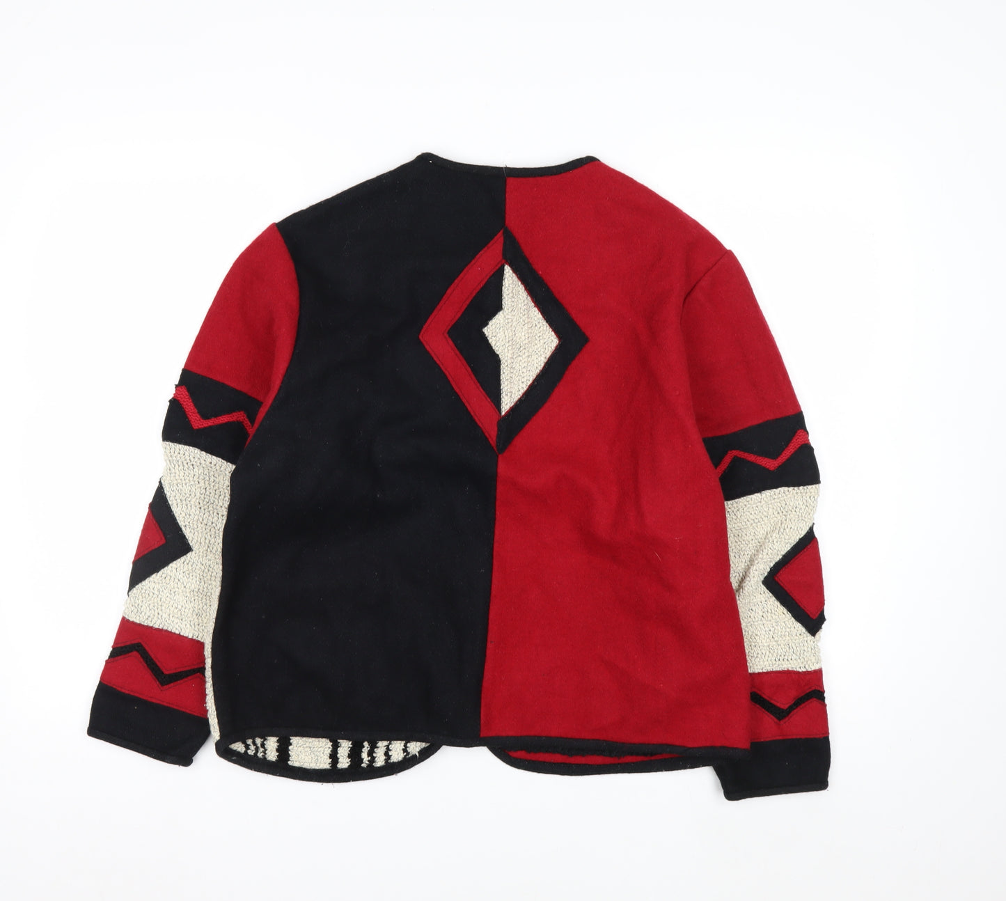 Coldwater Creek Women Red Black Geometric Wool Knit Cardigan M