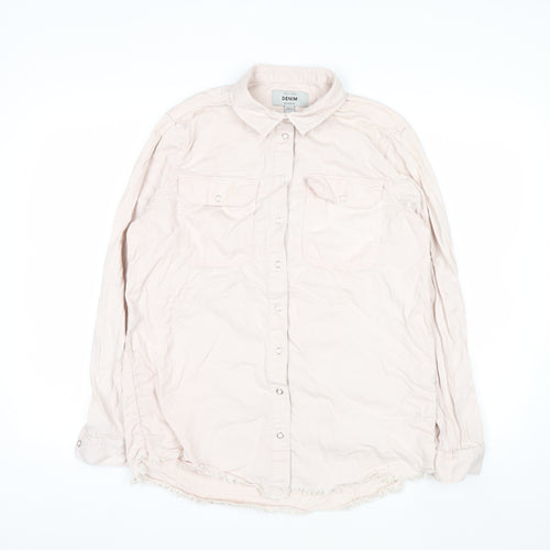 New Look Women Beige Cotton Button-Up Shirt UK 10 Long Sleeve