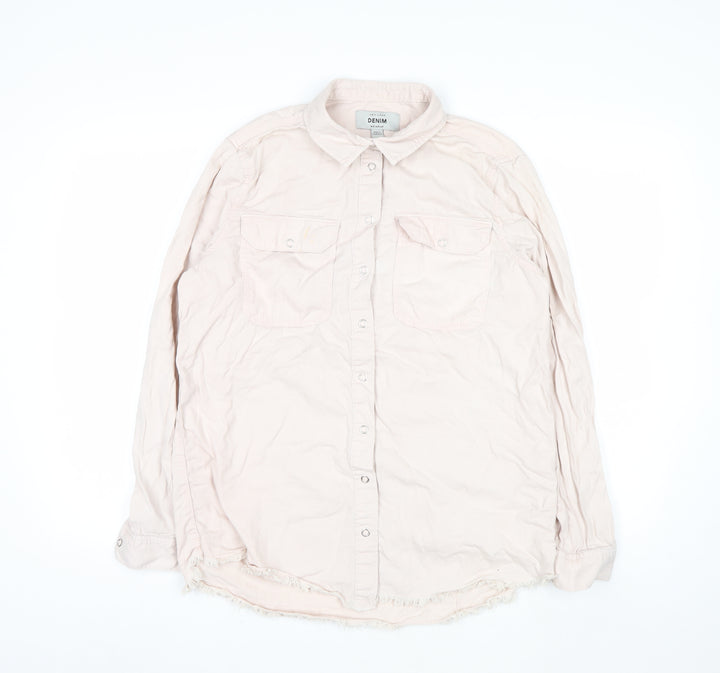 New Look Women Beige Cotton Button-Up Shirt UK 10 Long Sleeve