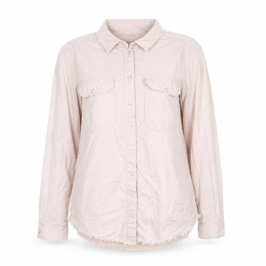 Front view of New Look Women Beige Cotton Button-Up Shirt UK 10 Long Sleeve