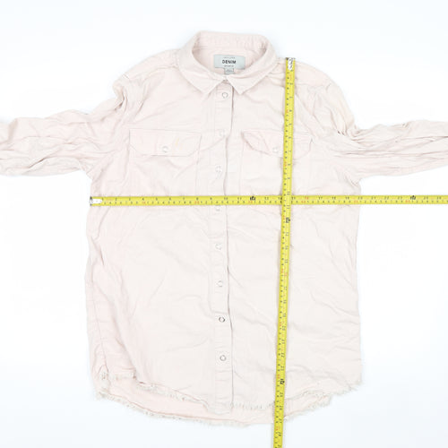New Look Women Beige Cotton Button-Up Shirt UK 10 Long Sleeve