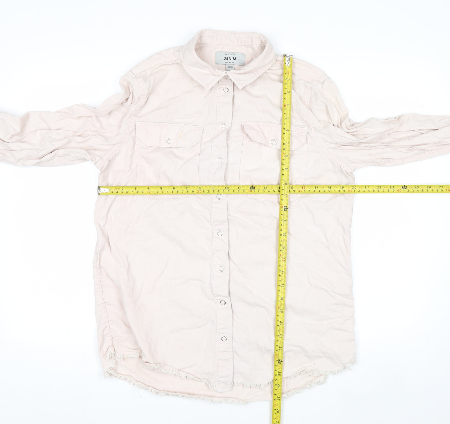 New Look Women Beige Cotton Button-Up Shirt UK 10 Long Sleeve