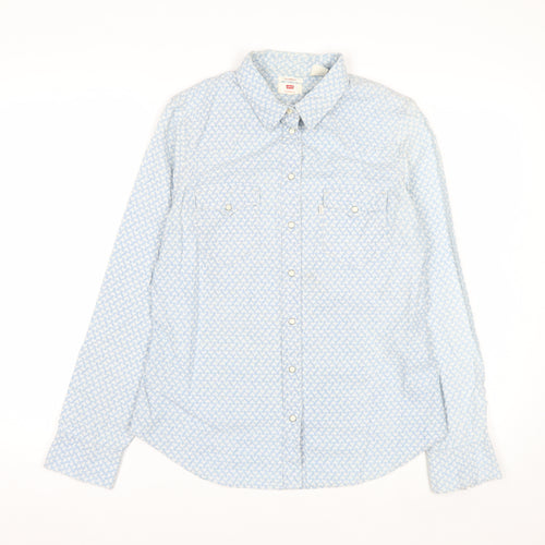 Levi's Women's Blue Geometric Long Sleeve Button-Up Shirt M
